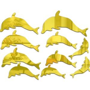 Set of 10 golden dolphin acrylic mirror wall stickers with reflective surface finish