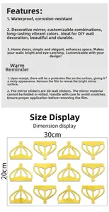 Macro detail of waterproof gold crown mirror wall stickers with dimensions 30x20cm