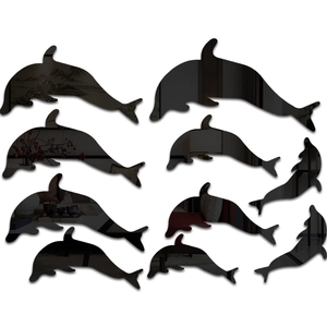 Set of 10 dolphin-shaped acrylic mirror wall stickers with reflective surface for decor