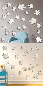 Stickers muraux miroir 3D en acrylique forme de feuille d'érable pour décor intérieur