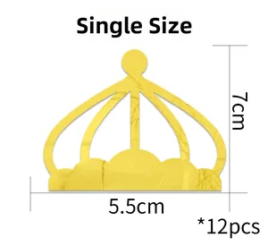 Detailed size chart for crown acrylic mirror wall stickers, 7x5.5cm single piece, 12pcs set
