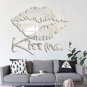 Modern red lip mirror wall sticker with Kiss me text for living room decor