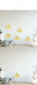 Nursery scene showing creative yellow crown acrylic mirror wall stickers for kids room