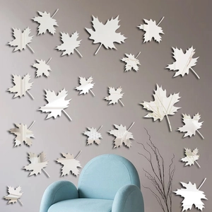 Sticker Mural Miroir en Acrylique Feuille d'Érable 3D DIY Décoratif Imperméable Auto-adhésif pour Salon Chambre Décoration