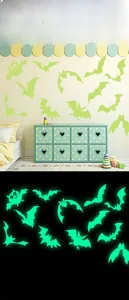 Glow-in-the-dark bat wall stickers showing bright green luminous effect in dark environments