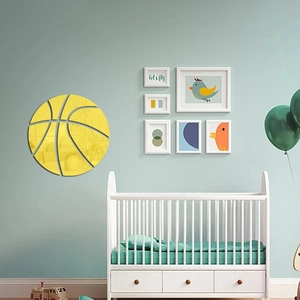 Sticker mural miroir basket jaune vif pour décoration de chambre d'enfant sportive
