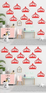Detail of red acrylic crown wall stickers used for home decoration in kids' bedrooms