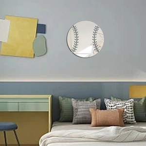 Sticker mural miroir rond motif baseball pour décoration de chambre et de salon