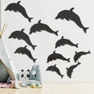 Set of 10 grey dolphin acrylic mirror wall stickers for home decor and kids room