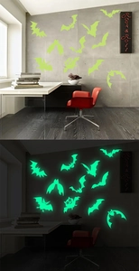 Luminous bat wall stickers showing daytime decorative look and glowing night effect
