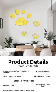 Detailed size specifications for gold acrylic footprint mirror wall decals for home decor