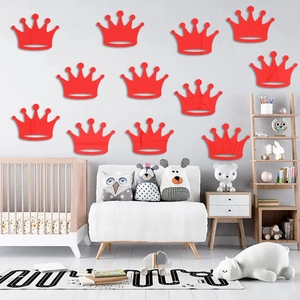 11-piece set of red crown mirror wall stickers for kids room and nursery wall decor