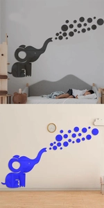 Close-up of elephant acrylic mirror wall stickers in black and blue color variants