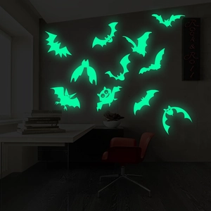 Luminous Halloween bat wall stickers in fluorescent green for home festive decoration