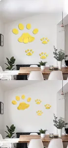 Golden acrylic mirror wall stickers with cute paw print design for modern room decor