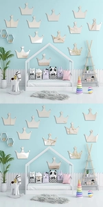 Détail des stickers muraux miroirs couronne en acrylique argenté avec étoiles pour enfant