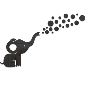 Detail view of dark gray acrylic elephant mirror wall sticker with bubble dot set