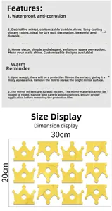 Detailed size guide for 12pcs golden acrylic crown mirror wall stickers set