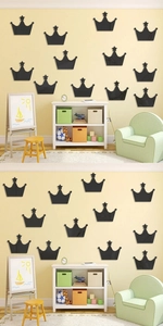 Détail des stickers muraux miroirs en acrylique noir en forme de couronne pour enfants