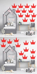 Détails de miroirs muraux en forme de couronne rouge pour décor de chambre d'enfant