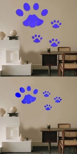 Modern blue acrylic paw print mirror wall stickers for home decoration set
