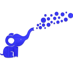 Detail of royal blue elephant acrylic mirror wall decal with floating bubble accents