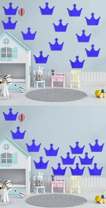 Détail de stickers muraux miroirs couronne bleus avec étoiles pour chambre d'enfant