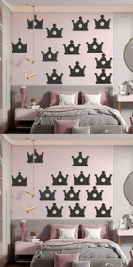 Set of 13 black crown acrylic wall stickers for decorative bedroom and nursery styling