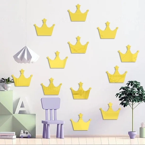 Sticker Mural Miroir Couronne Étoile en Acrylique Décalcomanie Miroir 3D Amovible DIY pour Chambre d'Enfant Décoration Murale