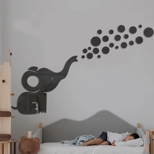 3D acrylic mirror wall stickers featuring a cute bubble blowing elephant for home decor