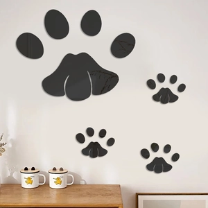 Self-adhesive black acrylic mirror wall stickers in cat paw shape for home decoration