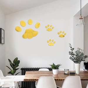 Golden acrylic mirror wall stickers with paw print design for home nursery wall decor