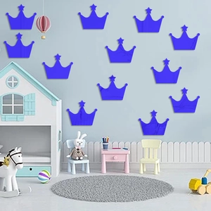 Stickers muraux couronne en miroir acrylique bleu pour chambre d'enfant autocollants