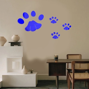 Blue acrylic mirror wall stickers with cute paw print design for home interior decoration