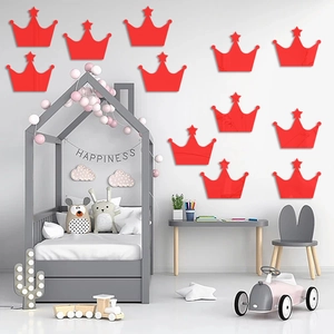 Lot de 11 stickers muraux miroirs couronne rouge en acrylique avec étoiles pour enfants
