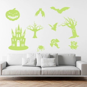 Luminous Halloween wall stickers with pumpkins and castle for creative room decor