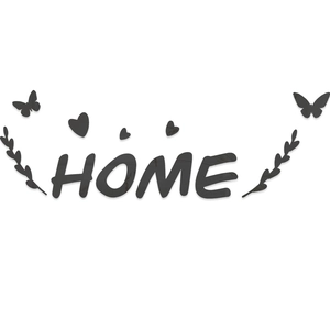 Minimalist HOME mirror wall stickers set with butterflies and hearts in graphite grey