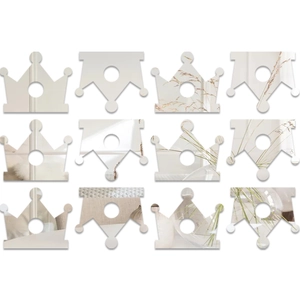 Set of 12 crown-shaped acrylic mirror wall stickers with reflective surface for home decor