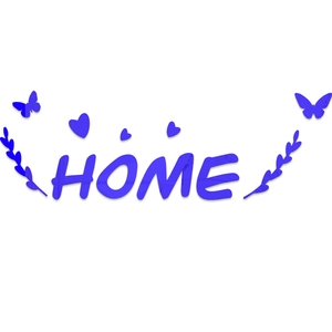 Detail view of 3D blue mirror acrylic wall stickers with HOME letters and butterfly accents