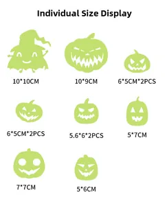 Guide des tailles détaillé pour autocollants muraux Halloween citrouille fluorescents