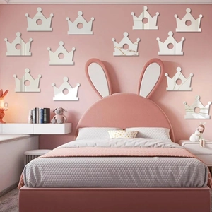 Crown shaped acrylic mirror wall stickers in white and marble for modern nursery decor