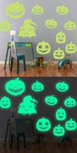 Autocollants citrouille Halloween phosphorescents avec vue contrastée jour et nuit