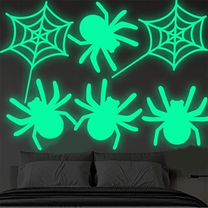 Luminous spider and web wall stickers glowing in the dark for Halloween room decor