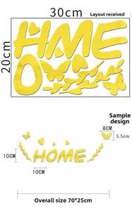 Detailed 3D acrylic mirror wall sticker layout with HOME letters and butterfly accents