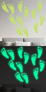 Stickers muraux empreintes de pieds fluorescents avec effet lumineux de jour et de nuit