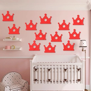 Set of 12 red crown wall stickers with marble texture for a kids nursery room decoration