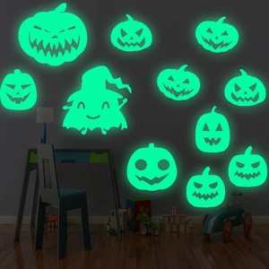 Stickers Muraux d'Halloween Citrouille Fantôme Lumineux pour Chambre d'Enfant Décoration de Fête Fluorescente Maison