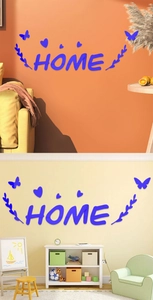 Detailed blue acrylic 3D HOME mirror wall sticker with butterflies and heart accents