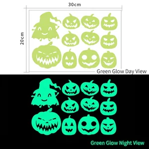 Stickers muraux citrouille Halloween lumineux 30x20cm avec effet phosphorescent