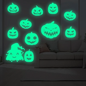 Autocollants muraux citrouille d'Halloween lumineux pour une déco de fête brillante